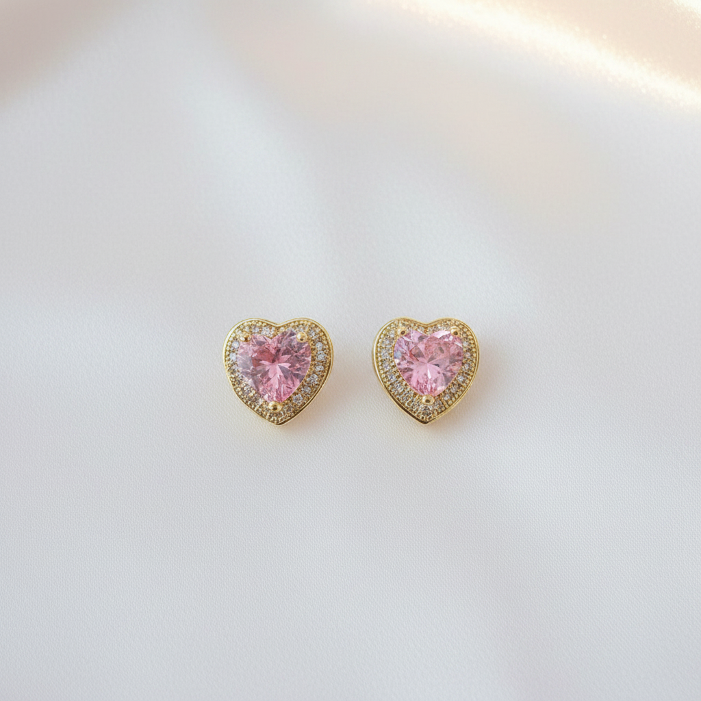 Aretes Corazón Rosa
