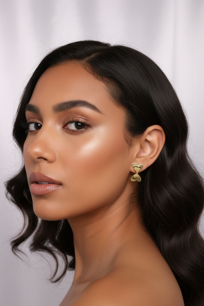 Aretes Doble Corazón con modelo