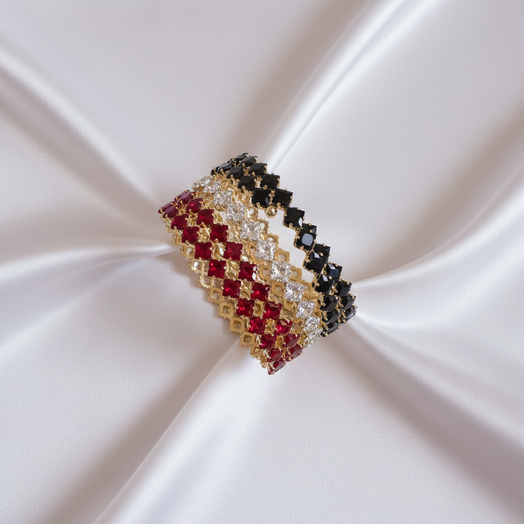 Pulseras zigzag roja negra cristal